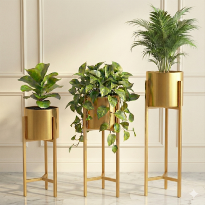 Gold Metal Plant Stand For Home Decor Pack Of 3